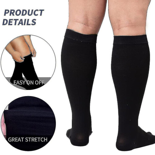 (Black, 3XL) Large Size Compression Socks Large Knee High Support Stockings For Circulation 2