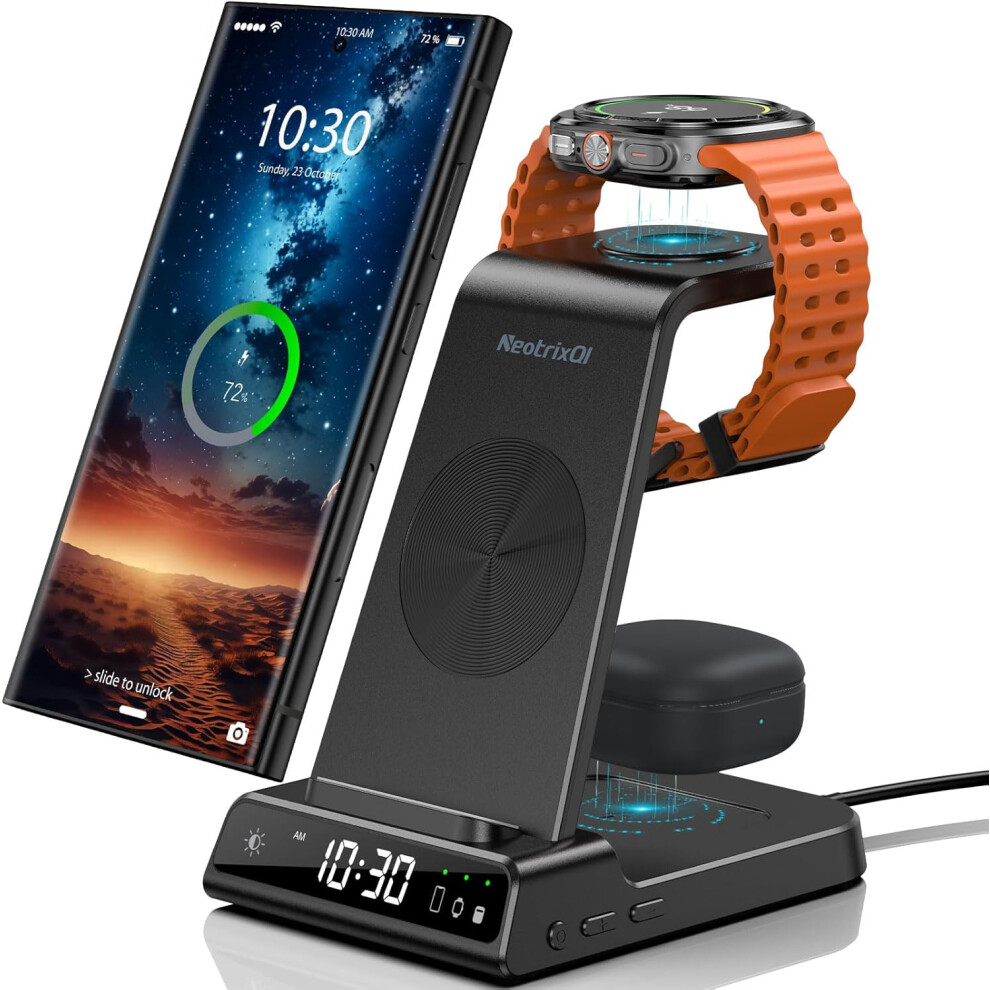 (Deep Black) Wireless Charger for Samsung Charging Station for Galaxy S25 Ultra Watch 7 Ultra, Samsung Watch Charger for Galaxy Watch 6 5, Wireless Phone Charger