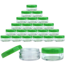 Beauticom (Antal: 25 stycken) 5G/5ML runda klara burkar med GRNA lock fr lotionkrmer Toner Lppbalsam Sminkprover