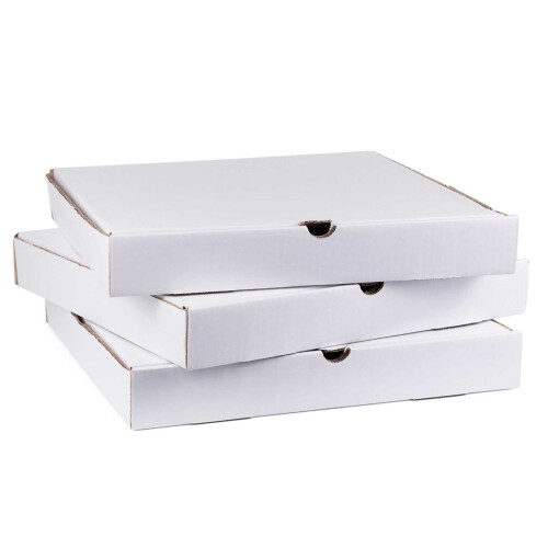 25 x 7" (7.5 x 7.5 x 1.5") White Takeaway Style Slim Postage Pizza Boxes 2