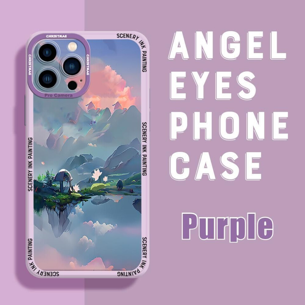 (purple, iPhone 12) Nature Scenery Square Frame Phone Case For Iphone 13 Pro 12 Mini 11 6 6s 7 8 Plus Samusng Vivo Soft Tpu Shockproof Cellphone Back Cover Cases