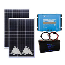Victron 300w Solar Panel Kit MPPT Charging Controller Lithium Battery Flip Mount,Narrowboat Flip Mounting Brackets,100Ah Lithium Battery,Cables