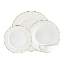 Godinger Dinnerware Set  Dinner Plates  Salad Plates  Coffee Mugs and Soup Bowl  Cereal Bowl  Gold Rim 16 Piece Set
