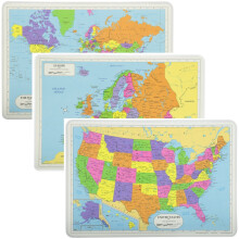 Painless Learning Educational Placemats Sets World USA and Europe Maps