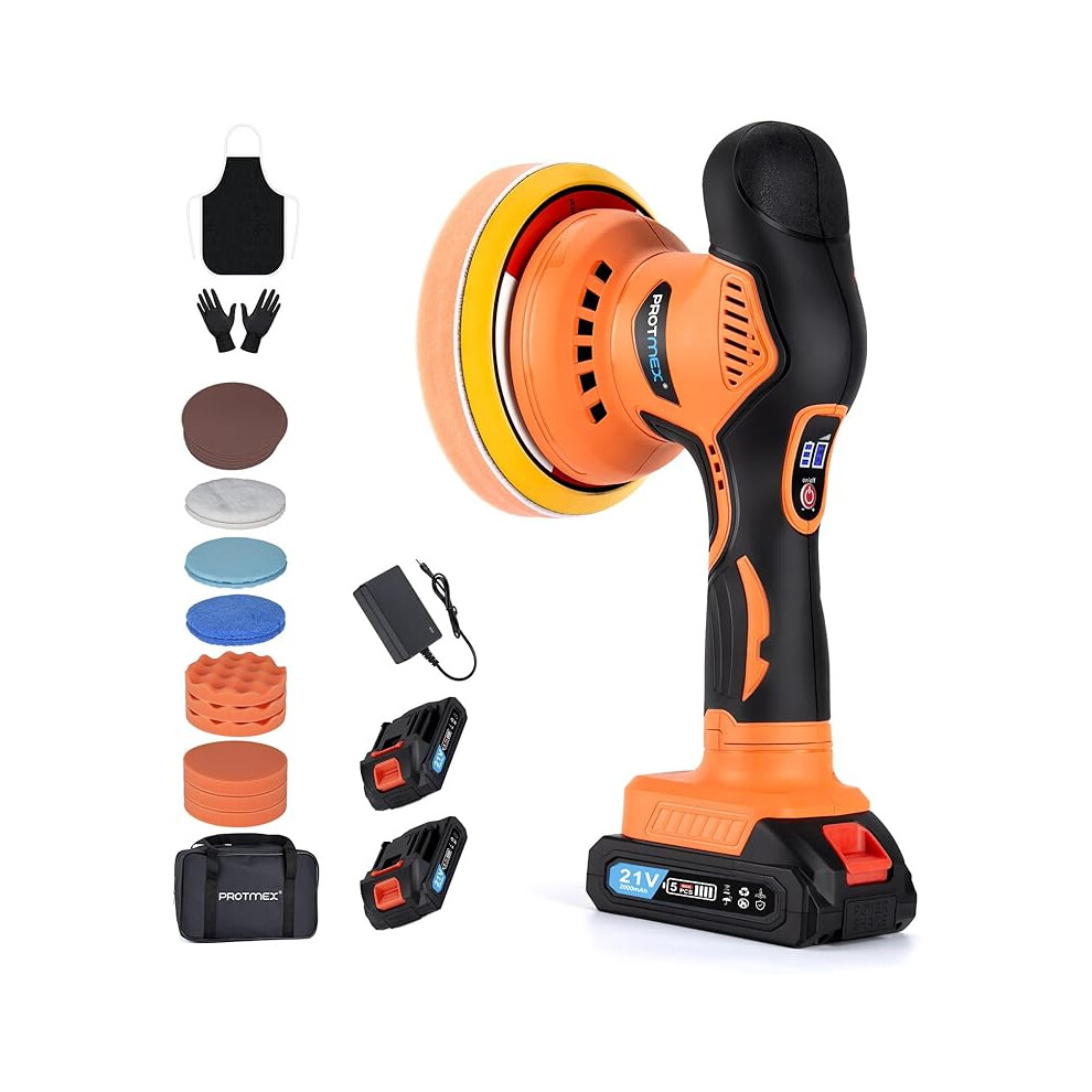 Protmex Cordless Car Buffer Polisher, 6In Car Buffers And Polishers Kit, 6 Variable Speed Car Polishing Kit, 2*21V 2.0Ah 000542365377