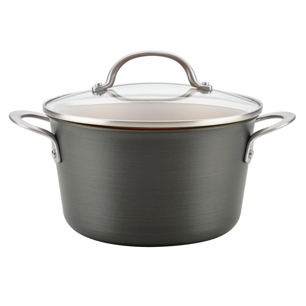 Ayesha Curry Home Collection Hard Anodized Nonstick Sauce PanSaucepan with Lid  45 Quart  Charcoal Gray-image-OPC-PFRN5HD-NEW