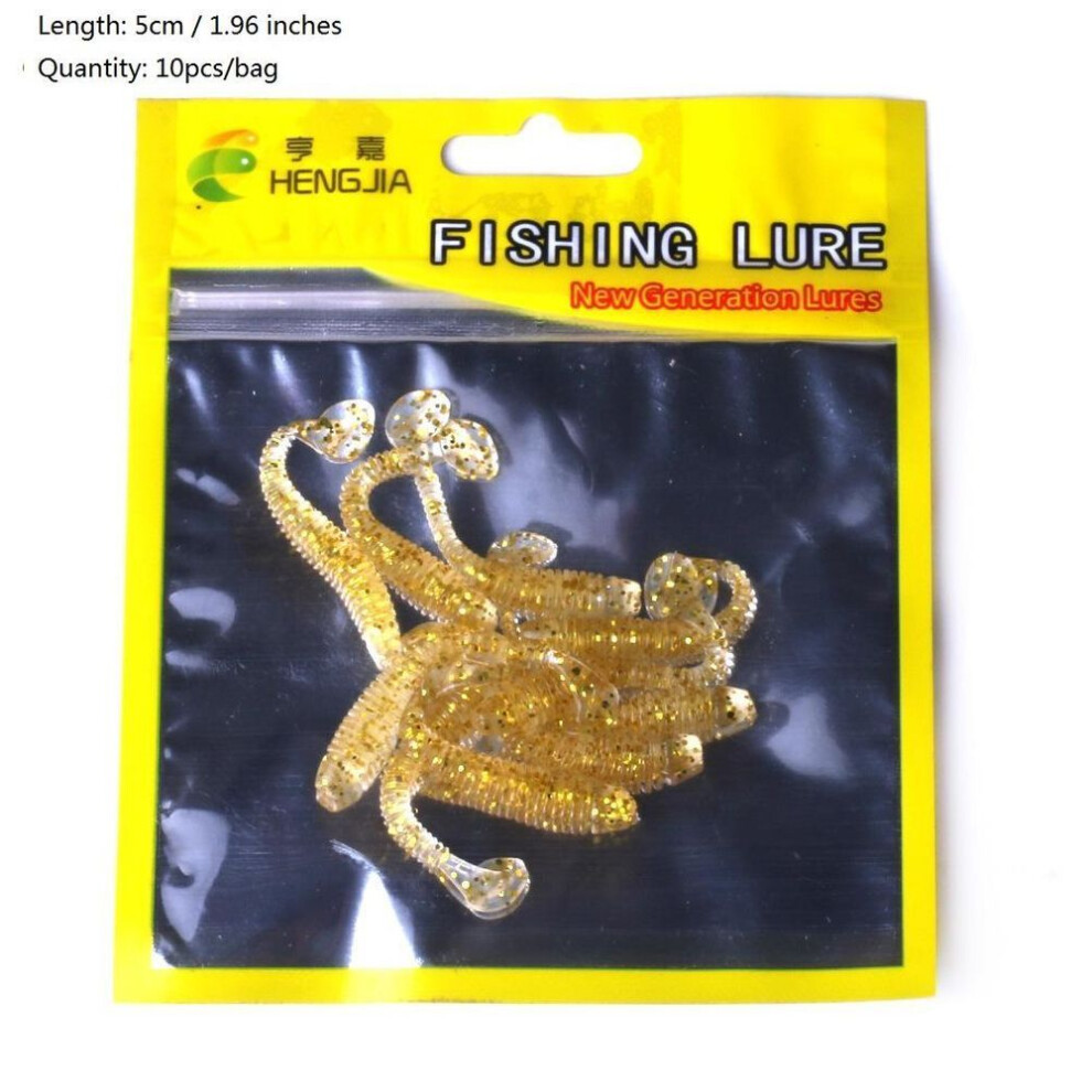 (gold) 10pcs 1.95 Inches Mini Soft Grubs Lure Worm Bait Soft Worm Silicone Bait Swimbait Bass Wobbler
