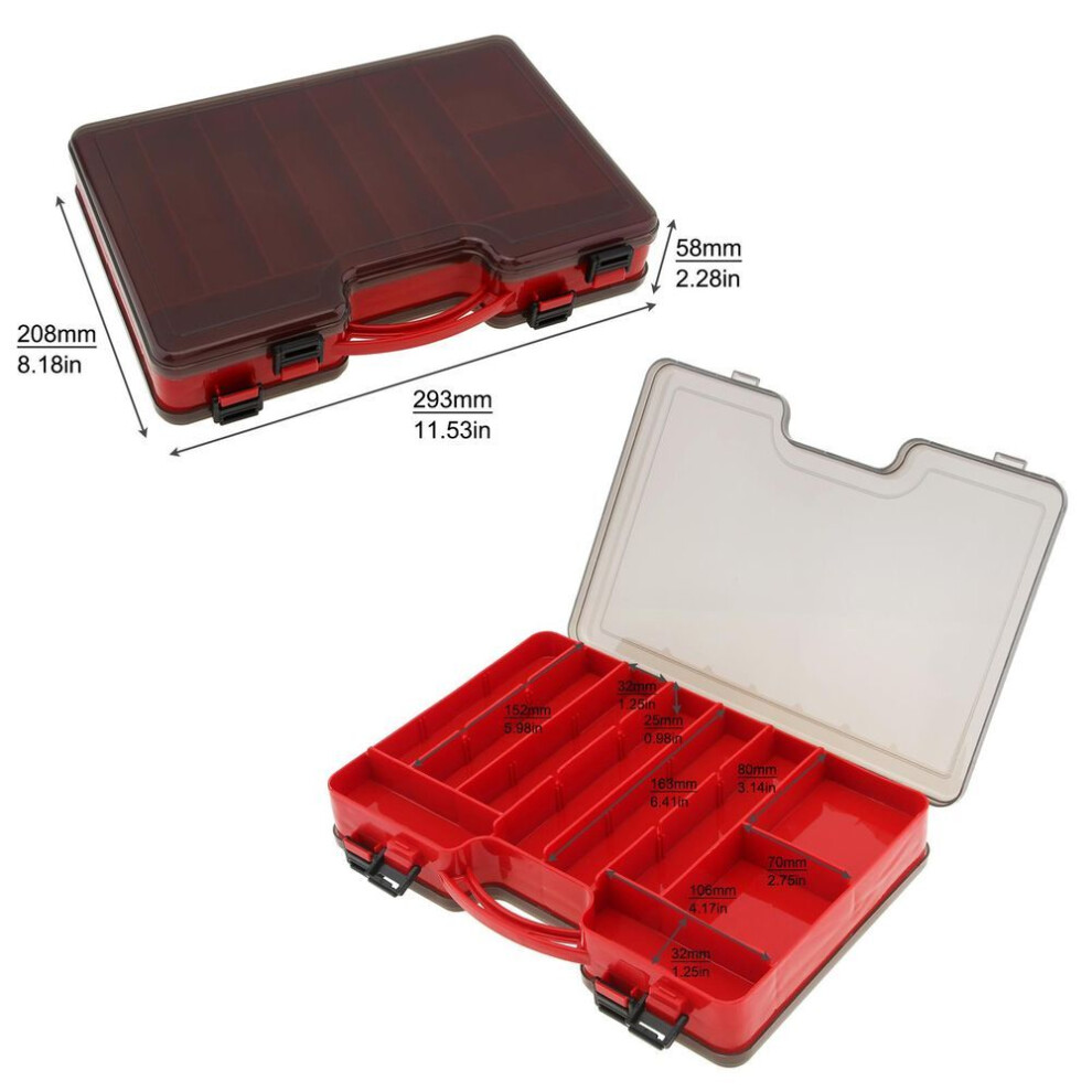 Portable Double Sided 44 Compartments Red Plastic Fishing Tackle Storage Box