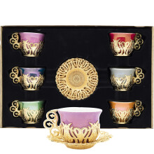 Alisveristime 12-teiliges Porzellan-Set fr trkischen, griechischen, arabischen Kaffee, Espressotassen und Untertassen (Goldmischung)