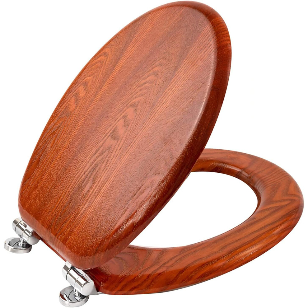 (Soft Close, Antique Pine) Antibacterial Wooden Soft Close Toilet Seat with Quick Release Adjustable Hinges