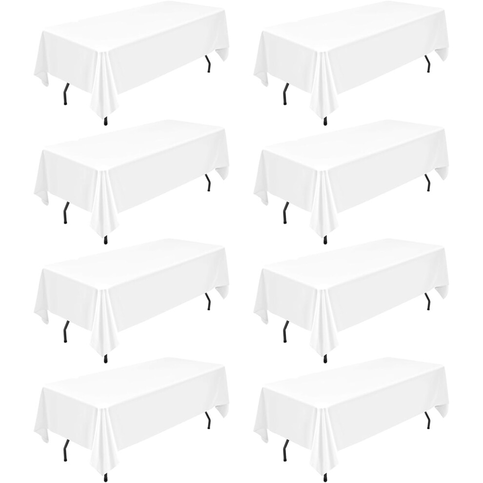(8 Pack - 60x 102 Inch, White Rectangle) 8 Packs White Polyester Tablecloth for 6 Ft Rectangle Tables,60 x 102 inch Polyester Fabric