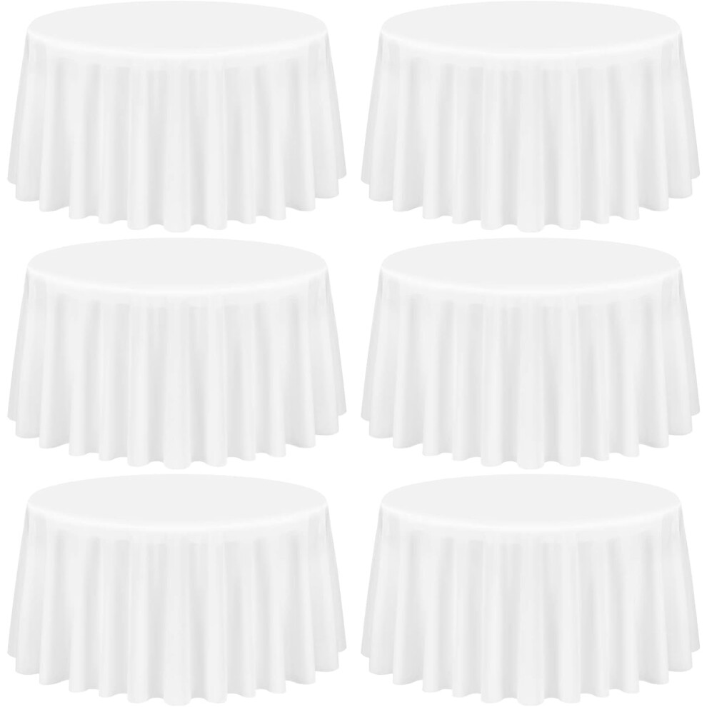 (120 inch (Round), 6) 6 Pack White Round Tablecloth Polyester Fabric Table Cloth Washable Fabric Table Cover