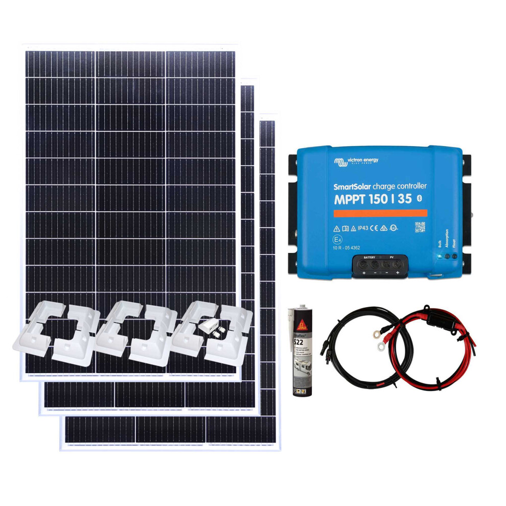Lowenergie Victron 450W Mono Solar Panel Kit Mppt Battery Charging Controller & Mounts With Cables, Mounting Brackets & Sikaflex Adhesive