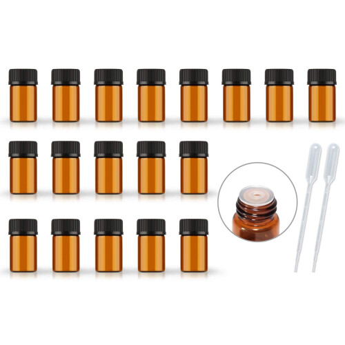AFMNQZ 50Pack 2ML Κεχριμπαρένια Μπουκάλια με Ρυθμιστή και Καπάκι
