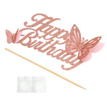 FLAIRS New York Birthday Party Decorations Tort Toppers (pachet de 1 tort topper roz auriu la mul?i ani fluture)