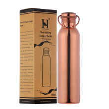 Botella de agua de cobre puro HealthGoodsIn con asa de transporte sin costuras L