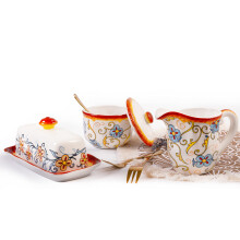 Euro Ceramica Duomo Collection Servingware 3-delt morgenmadsbord N?dvendeligheder S?t guld og fl?de