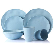 Morgiana 8 pcs Genanvendelige bambus -middagss?t bambus campingretter med bambussk?leplader opvask til 2 (bl?)