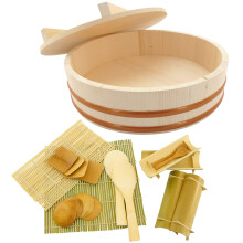 Bamboomn 15.3 """" Hangiri Oke Sushi Sushi Rice Cooling Bowl/Tub cu capac 19 piese care fac servire accesorii Kit - Jumbo