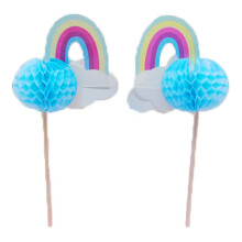 FLAIRS New York Happy Birthday Decorations Cup Cake Toppers Party Party (pachet de 2 cani de tort toppers curcubeu)