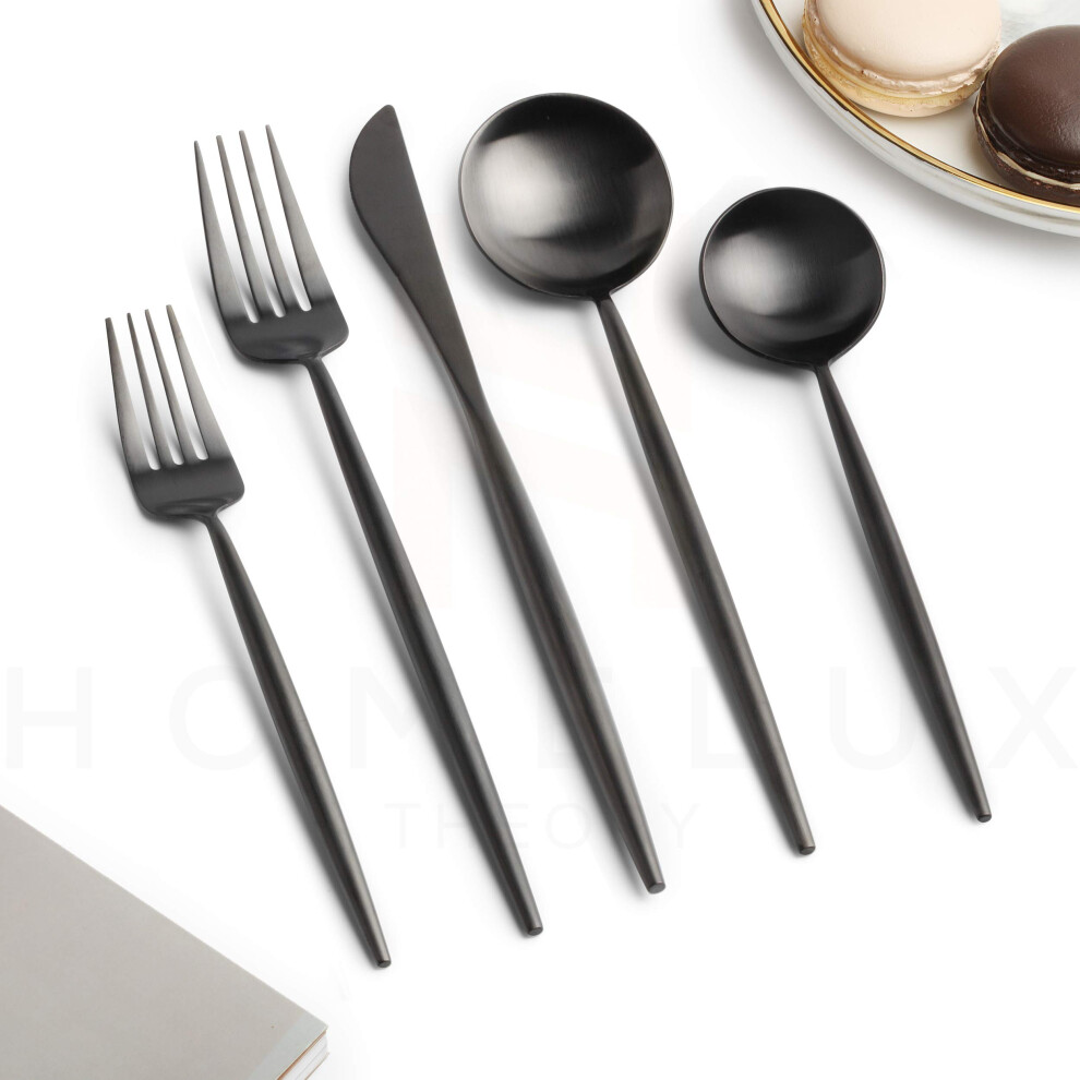 Homelux Theory 1810 Stainless Steel Kitchen Silverware Set 4 Sets of 5pc Matte Black Silverware Set Dishwasher Safe Modern Ut