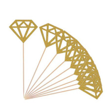FLAIRS New York Happy Birthday Decorations Cup Cake Toppers Party Party (pachet de 10 cupe toppers toppers glitter auriu mini diamante)