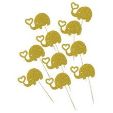FLAIRS New York Happy Birthday Decorations Cup Cake Toppers Party Party (pachet de 10 cupe toppers toppers auriu mini elefan?i)