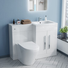 Nes Home 1100mm RH Vanity Sink Unit & Back-to-Wall Rimless Toilet - Gloss White, Contemporary