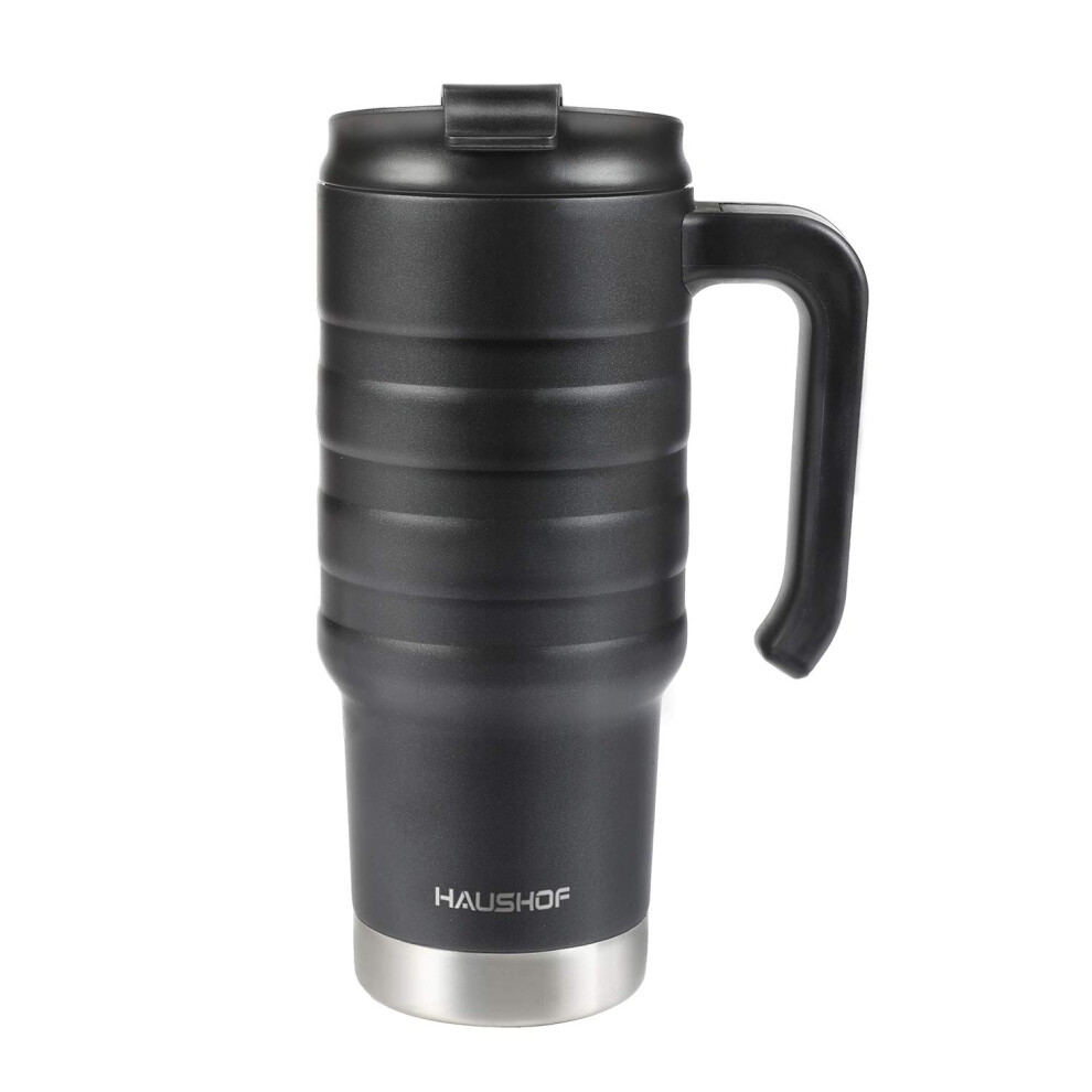 HAUSHOF 24 oz Travel Mug  Stainless Double Wall Vacuum Insulated Tumbler with Handle & Spill Proof Twist On Flip Lid and Wide Mouth  BPA Free