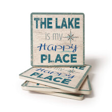 CoasterStone Lake is My Happy Place Stone Coaster  4.25 Inches Wide  Set of Four