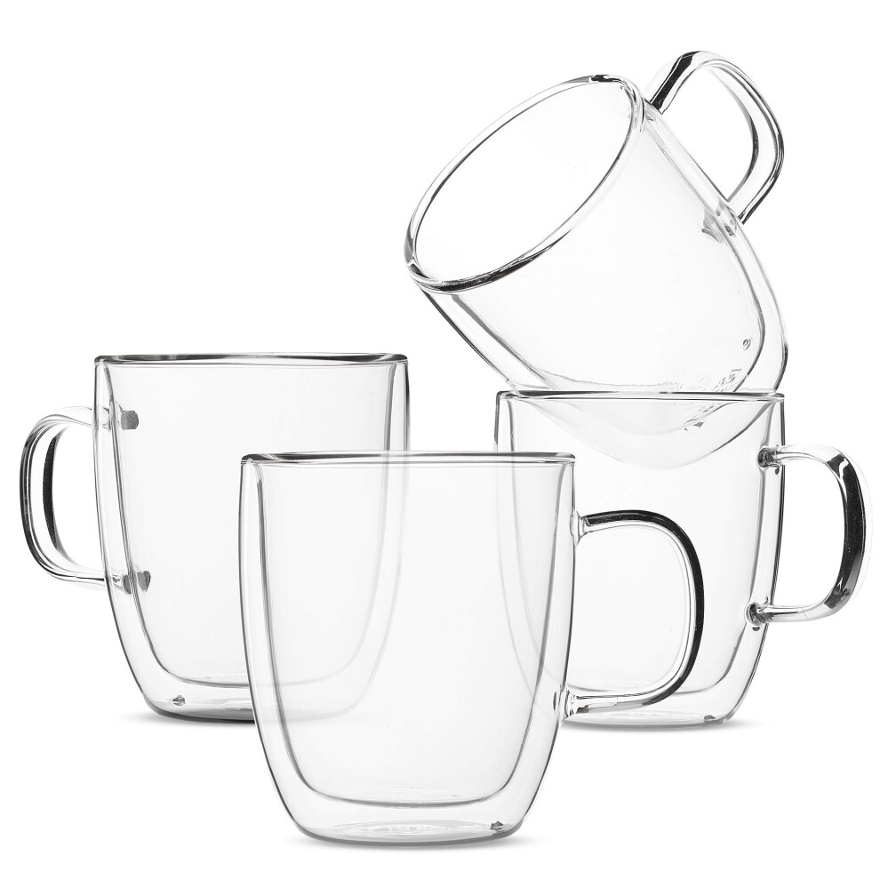BTaT- Double Wall Glass Cups Set of 4 (8 oz 240 ml) Tea Cups Glass