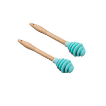 Ugyduky 2 Pack Silicone Honey Dipper Spoon Drizzle Stick Honey Mixing Stirrer Dip Spiral Server Kitchen Gadget Tool (Random Color Delivery)