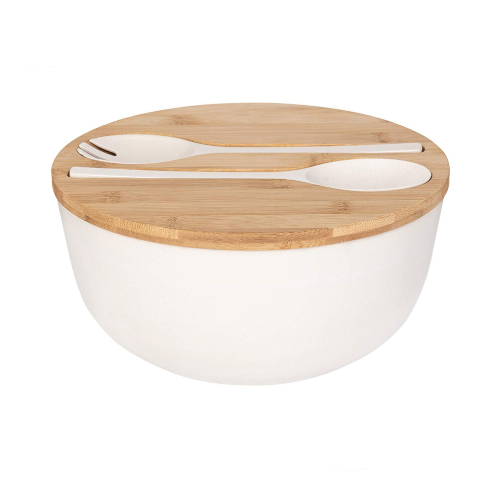 Ensemble de saladiers en bambou GEHE avec couverts - Grand bol à mélanger de 9,8 pouces