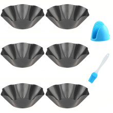 Abgream Tortilla Pan Set - 6 Pack Carbon Steel Non -Stick Taco Salad Bowl Tortilla Shell Maker Black Baking Pander med en silikone Potholder og e