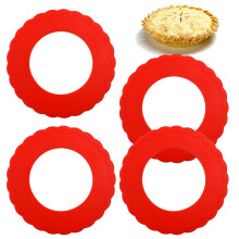 WYBG 4 PCS Mini Pie Crust Shields Silicone Pie Pan Shield til Baking Mini Pie Crust Protector 4 til 6 in (rød)