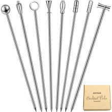 Demigo cocktail plukker 8 nye stilarter rustfrit stål genanvendelige olivenstopere martini plukker sæt frugt tandstikker pynt spyd Skewers Appeti