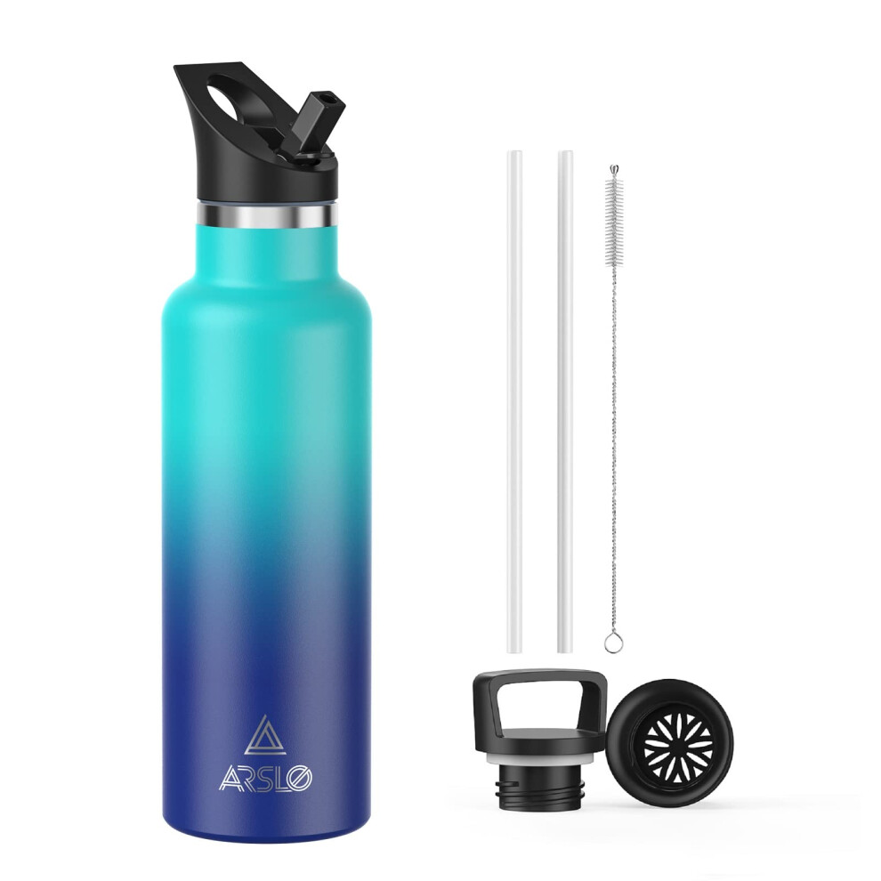 Bouteilles D'eau Double Paroi En Acier Inoxydable Arslo, Bouteille Isotherme Sous Vide De 25 Oz Avec Couvercle Paille, Bouteille D'eau Isothe-image