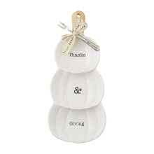 Mud Pie de Ziua Recuno?tin?ei Pumpkin Triple Dip Serving Set White Fels 14.5 """" X 6 """" | furculi?a 5.5 """"