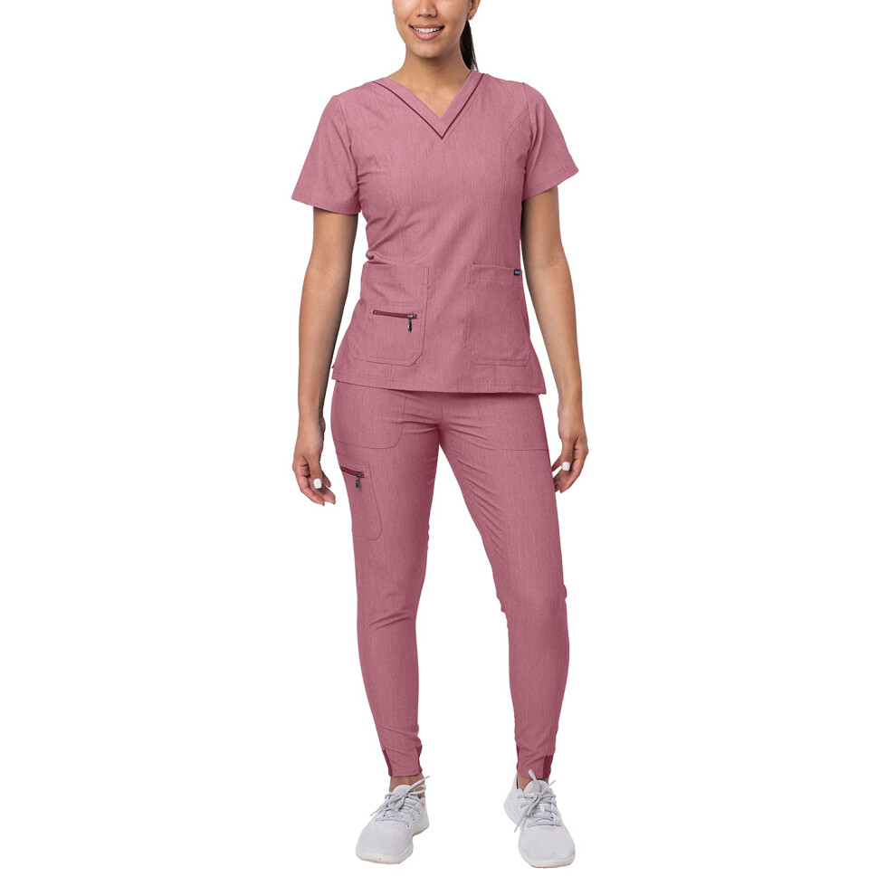 Ensemble de gommage Adar Pro Flawless Plus pour femme - Haut à col en V surélevé et pantalon de jogging - P9600 - Vin chiné - L