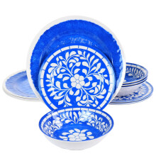 Elama ELN Elly Collection Melamine Dinnerware Set 12 Piece Blue