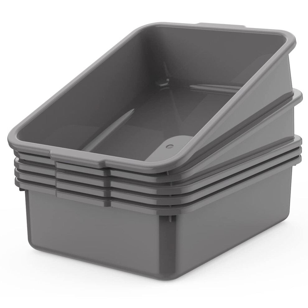 Lot de 5 bacs de rangement commerciaux pour bus, boîte/caisse fourre-tout, rangement en plastique avec poignées, bac de lavage, 8 litres, gris