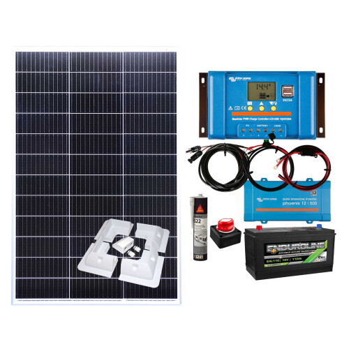 Lowenergie 150w Panel Kit USB Charging Controller Batteries Mounts Inverter Enduroline Battery Cables Bracketsisolation switch Sikaflex Adhesive