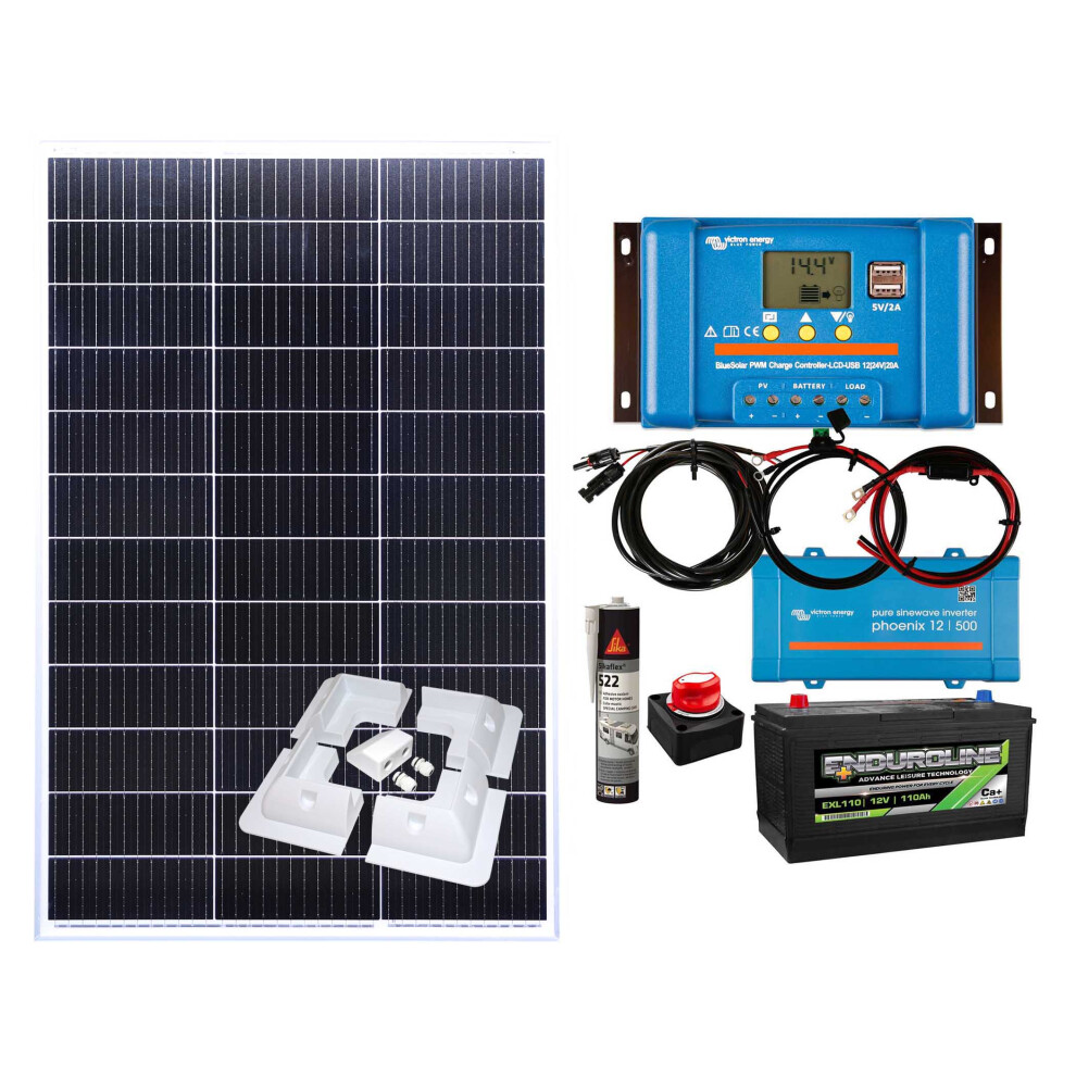 150w Panel Kit USB Charging Controller Batteries Mounts Inverter Enduroline Battery Cables Bracketsisolation switch Sikaflex Adhesive