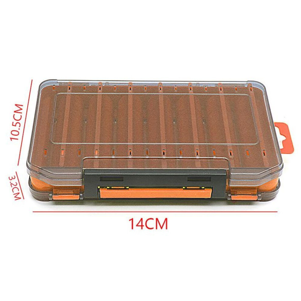 (orange, 14*10.5*3.2cm) Fishing Tackle Box 14 Compartments Fishing Accessories Lure Hook Storage Case Double Sided Fishing Tool Organizer Boxes