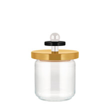 Alessi Mr. Sottsass I Suppose ES16/75 1-Design, hermetisches Glasgef mit Deckel aus Buchenholz, Gelb, Schwarz und Wei
