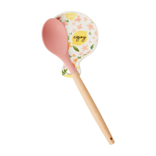 Mud Pie Lemon Spoon Rest Set multi repaus 5.75 """" x 4.5 """" | lingura 12 1/2 """"