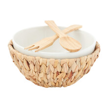 Mud Pie Water Hyacinth Bowl Set Set White/Tan Bowl 4,5 """" X 10 """" Dia