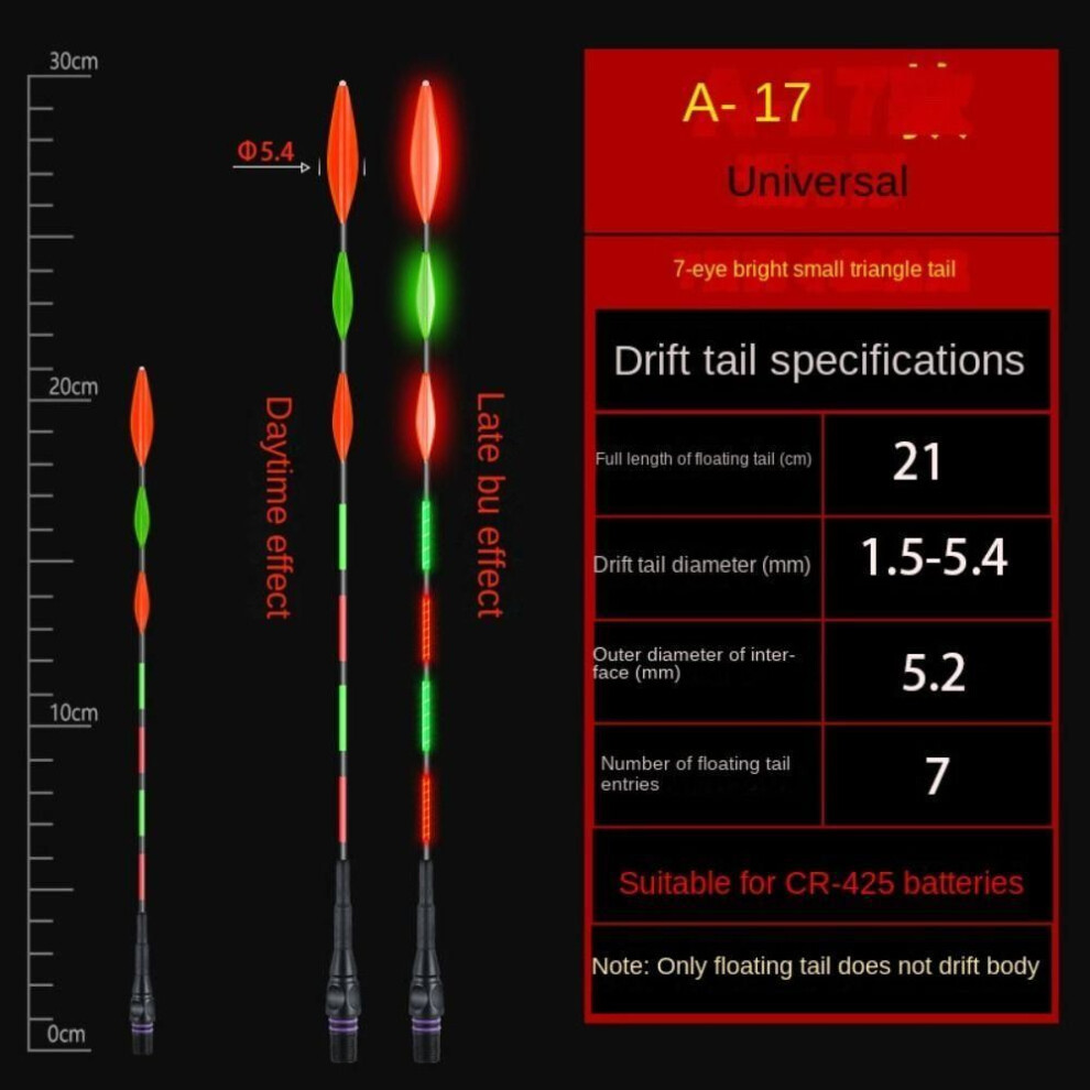 (A17-No color change) 1pc Super Bright Led Fishing Smart Float Top Luminous Night Fishing Float Top  Cr425 Battery