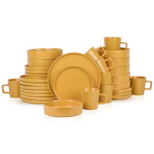 Stone Lain Cleo Modern Stoneware 32-Piece Dinnerware Set Plates and Bowls Set Pasta Bowls Dish Set Service For 8 Yellow