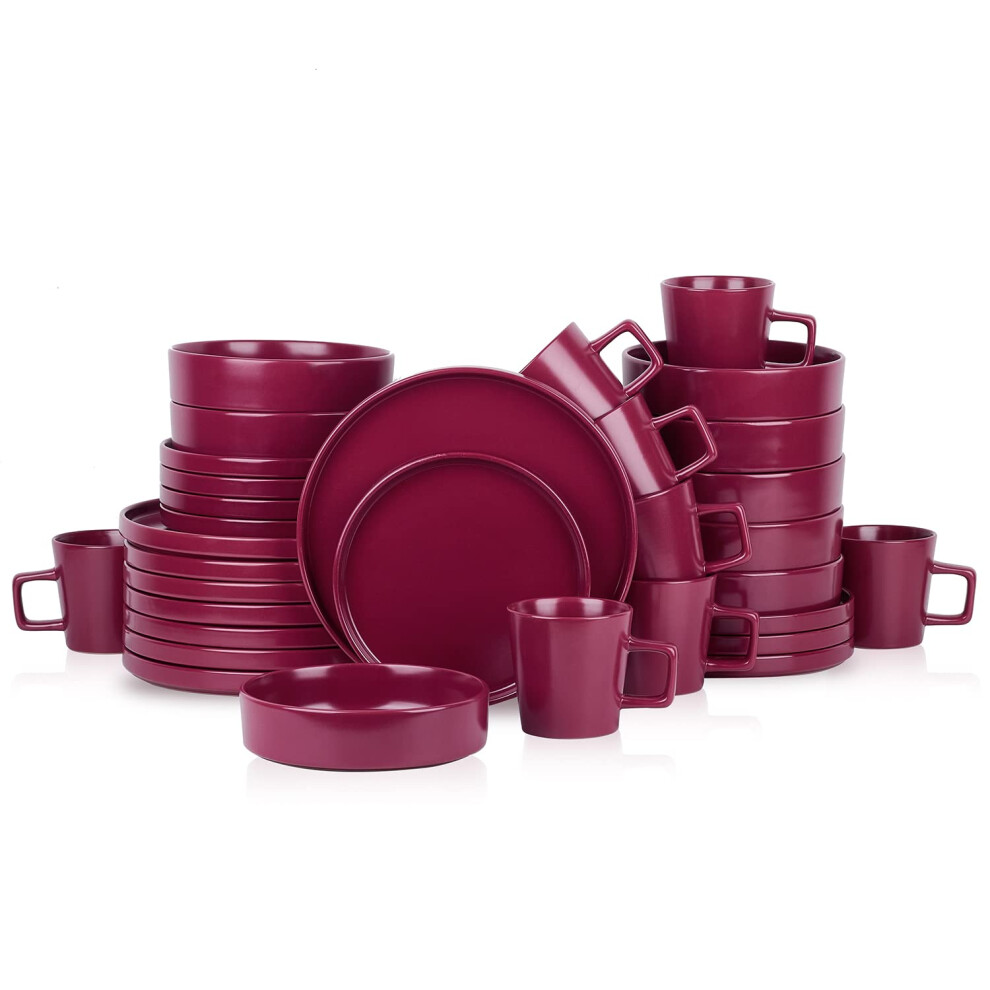 Stone Lain Cleo Stoneware 32-piece Round Dinnerware Set Magenta Service For 8 Coupe - Celina